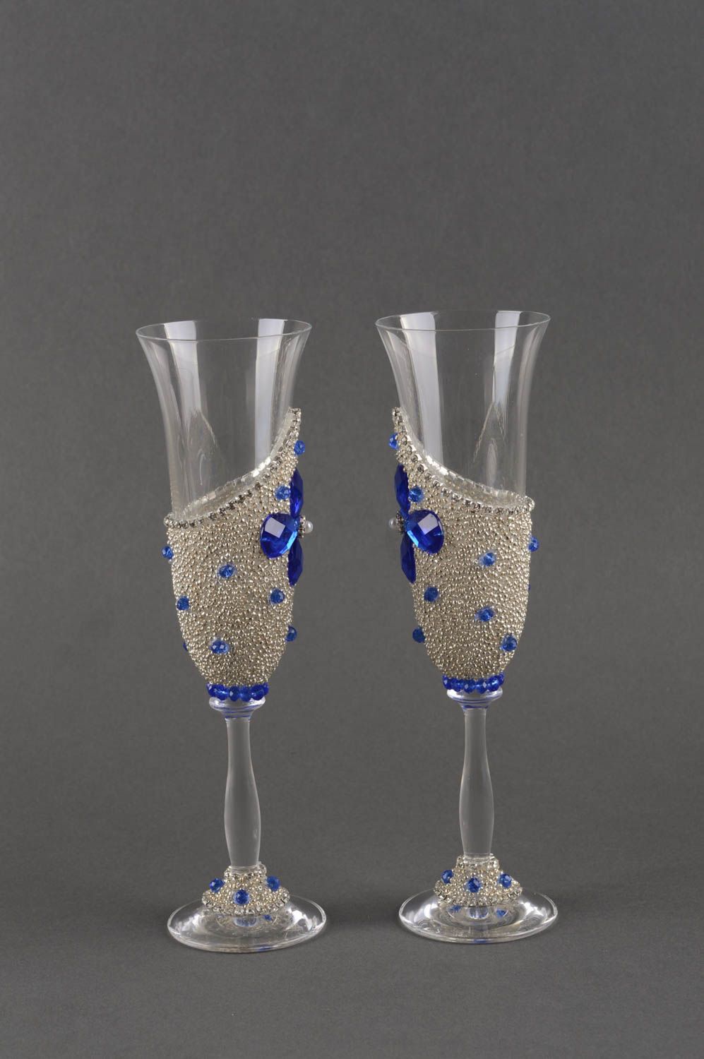 Flûtes à champagne fait main Vaisselle en verre Idée cadeau 2 pcs avec strass photo 3