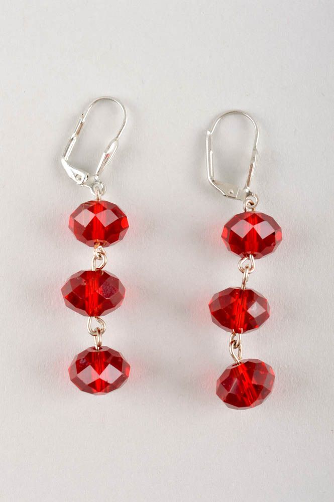 Handmade unusual jewelry stylish red set designer bracelet dangling earrings photo 5