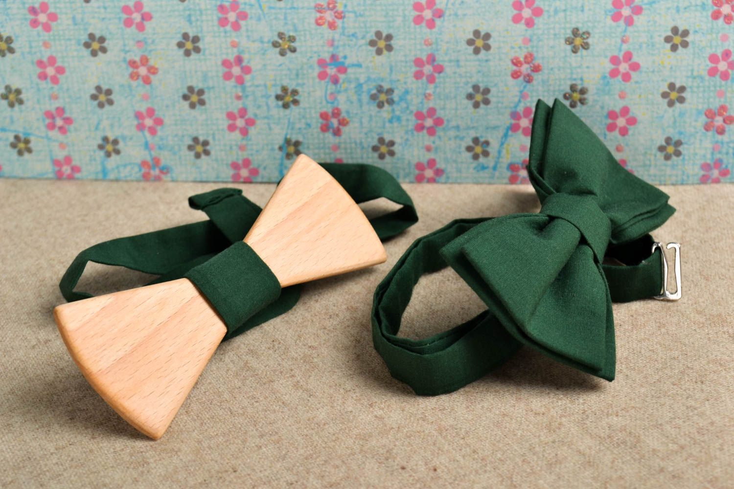 Bow ties set 2 pieces handmade wooden bow tie textile bow tie gentlemen only photo 1