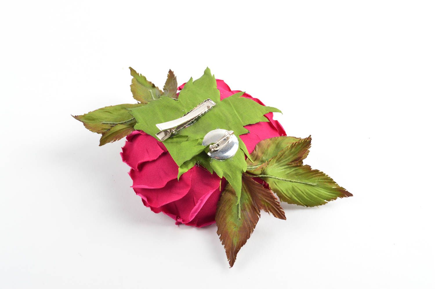 Handmade Blumen Brosche Haarschmuck Blume Accessoire für Frauen Rose aus Seide foto 4