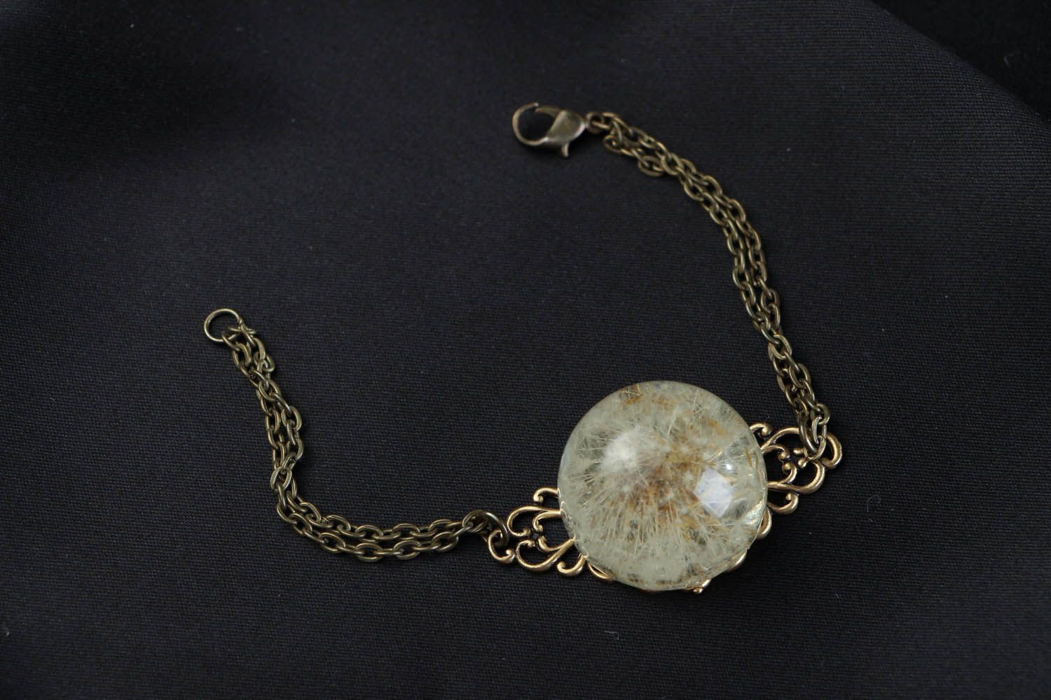 Brass Bracelet with Dandelion in Epoxy Resin photo 4