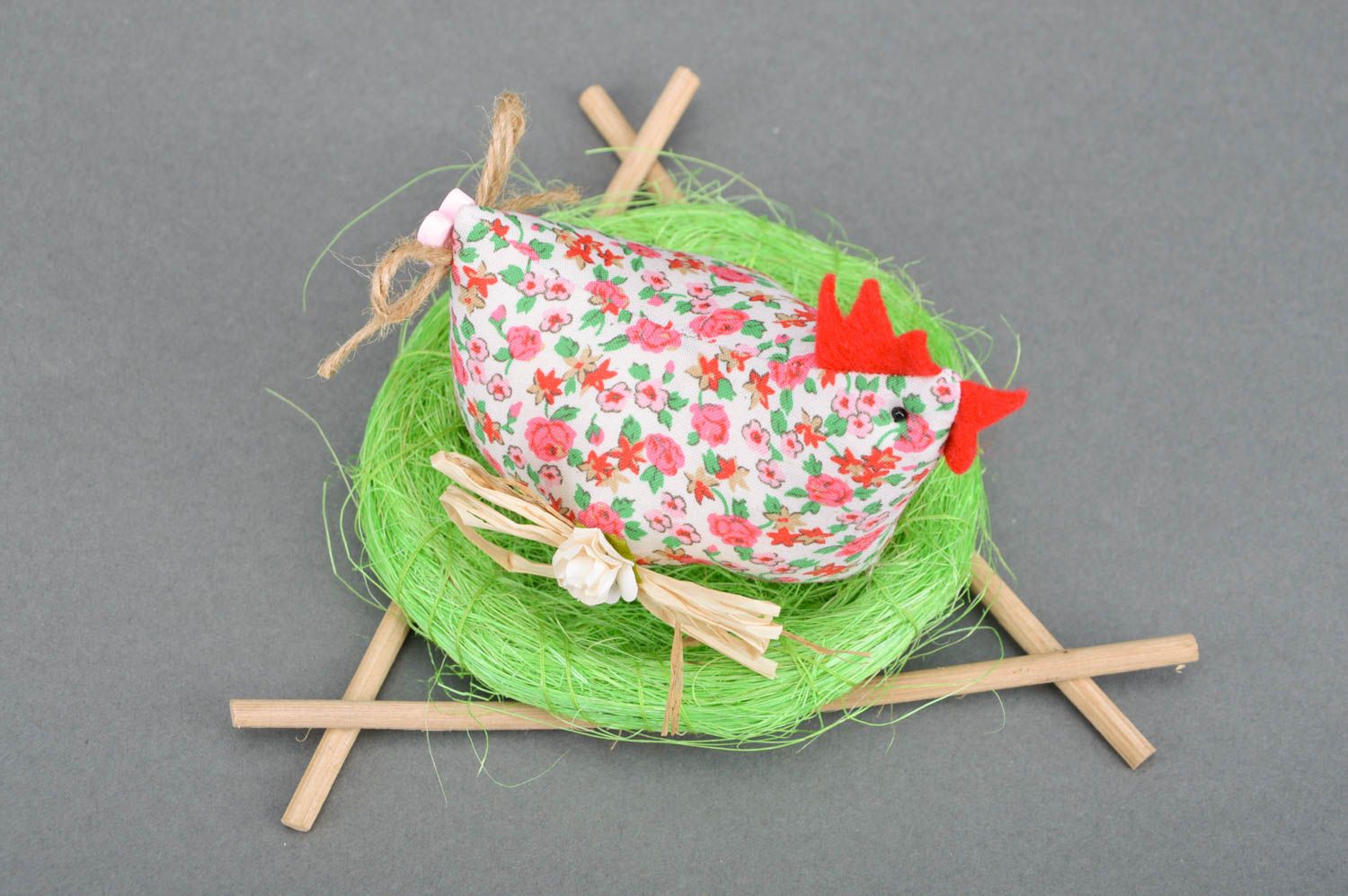 Handmade designer toy in the form of hen in nest made of natural fabrics photo 5