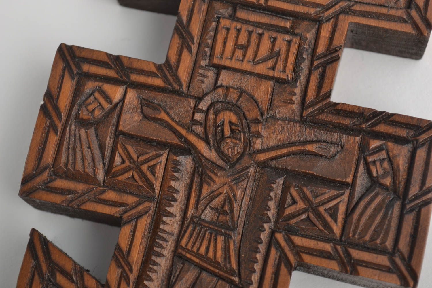 Croix bois Objet religieux fait main Déco murale amulette sculptée originale photo 2