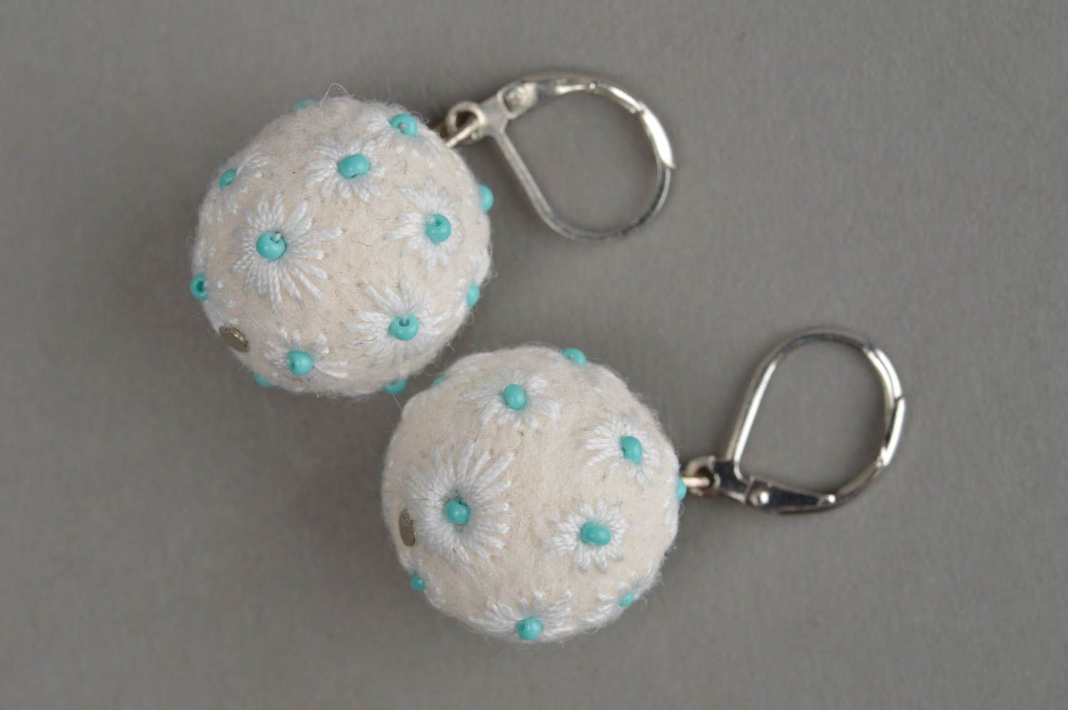 Handmade earrings felted balls ladies earrings fashion jewelry womens accessory photo 4