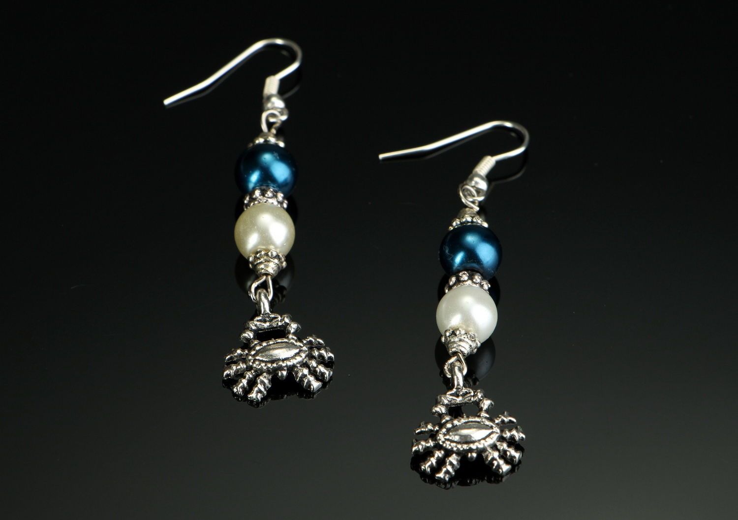 Steel earrings with pearls Pearl crab photo 1
