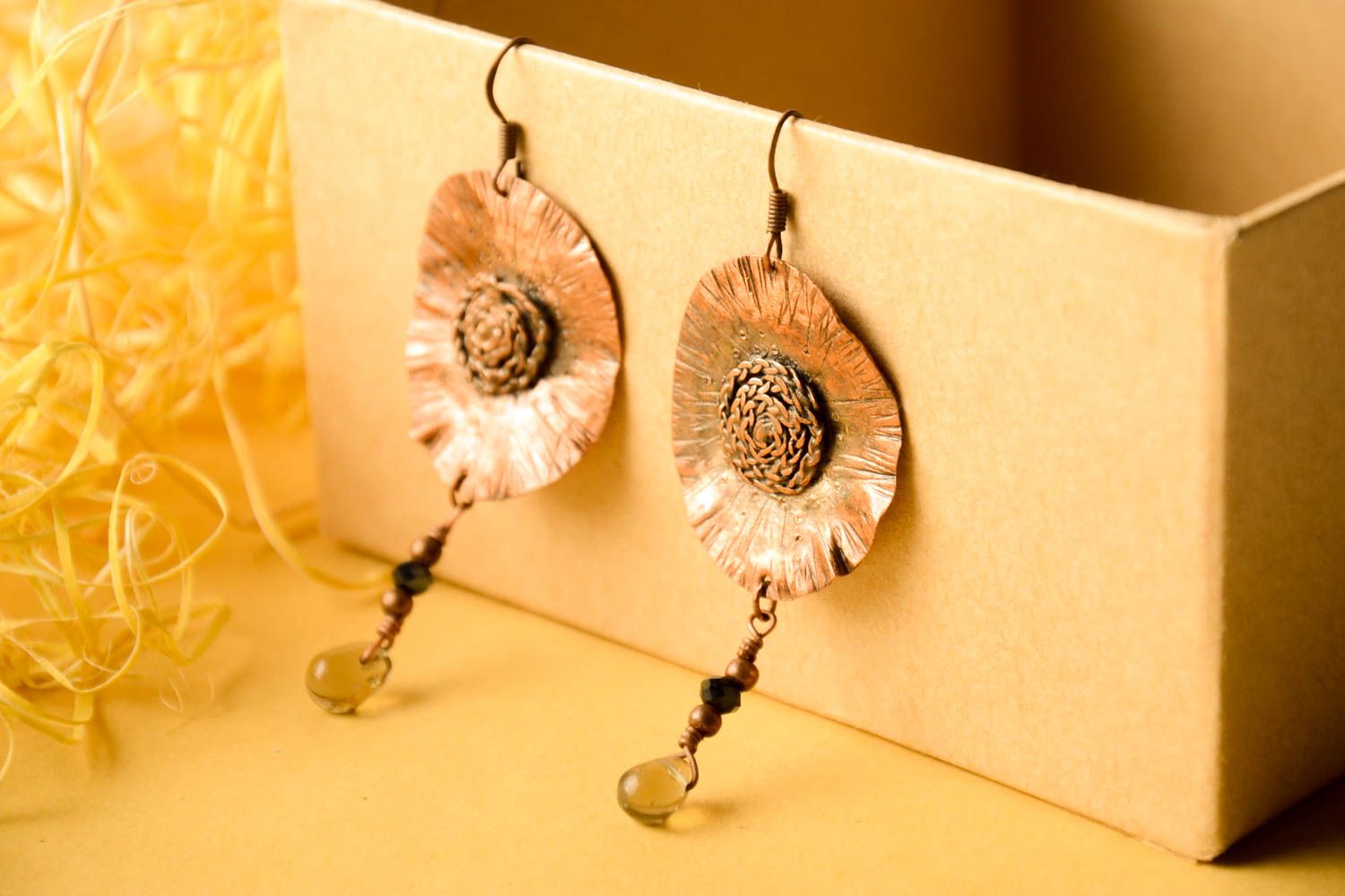 Handmade runde Kupfer Ohrringe Designer Schmuck Accessoire für Frauen lang foto 1