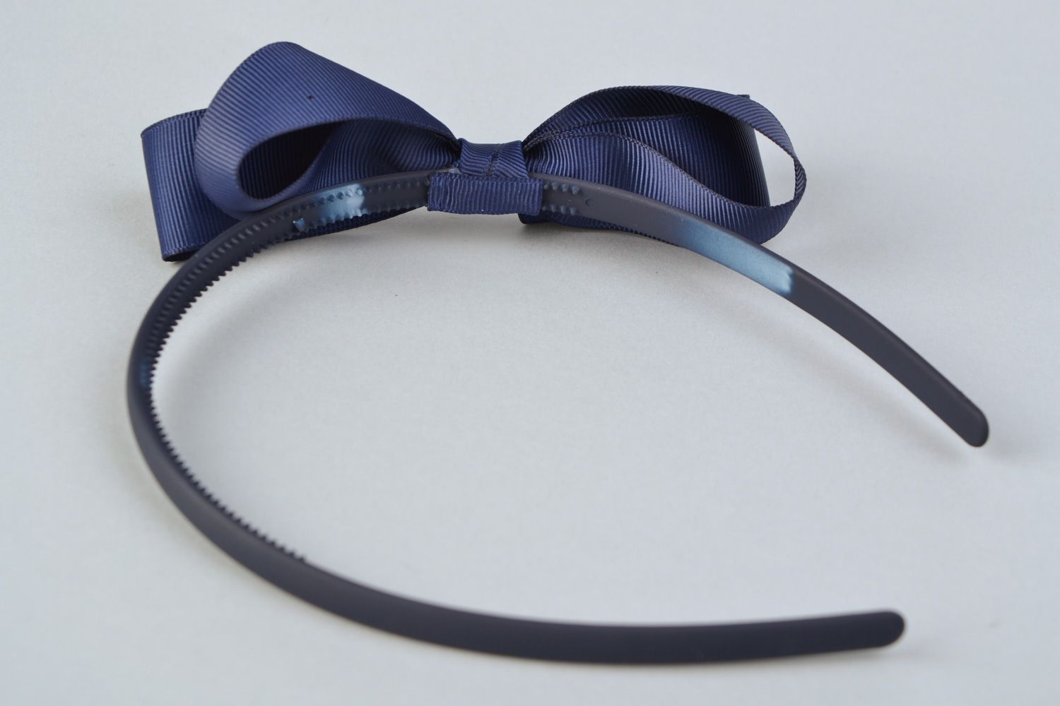 Handmade rep ribbon bow headband of blue color photo 4