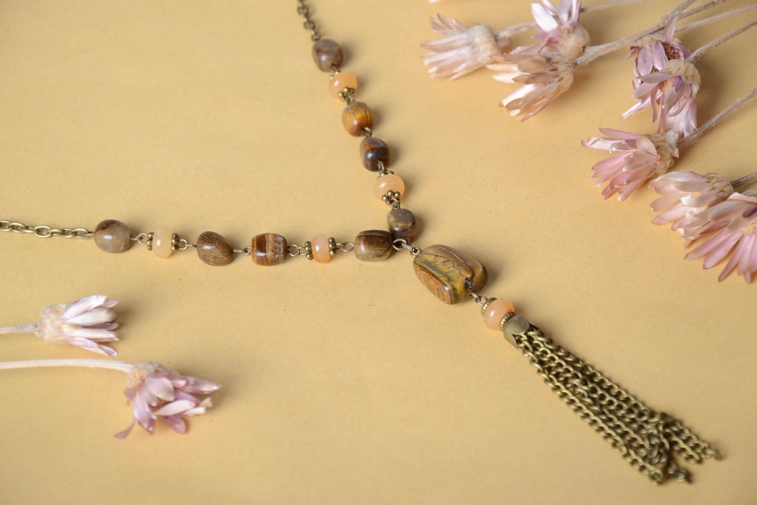 Collar de moda hecho a mano regalo original collar de piedras naturales marrón foto 1