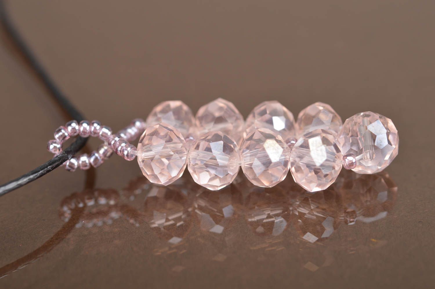 Beautiful designer unusual handmade pink pendant made of Czech crystal photo 5