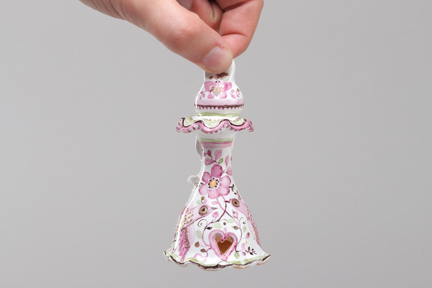 Декоративный керамический колокольчик с покрытием эмалью ручной работы тонкий фото 5