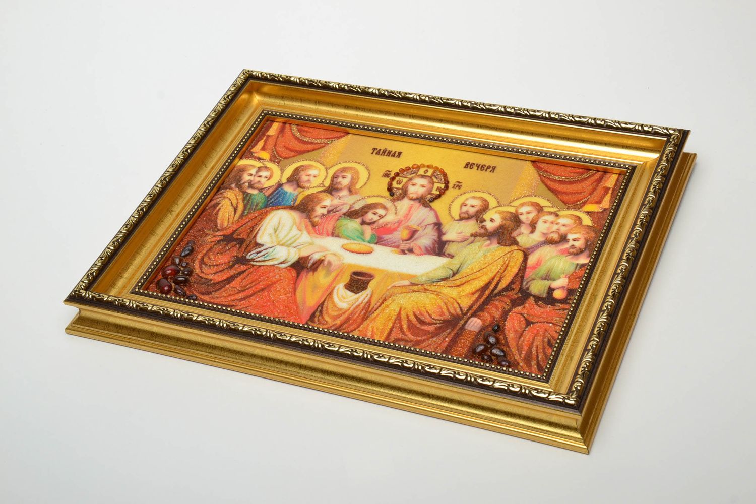 Reproduction of the Last Supper icon decorated with amber photo 1