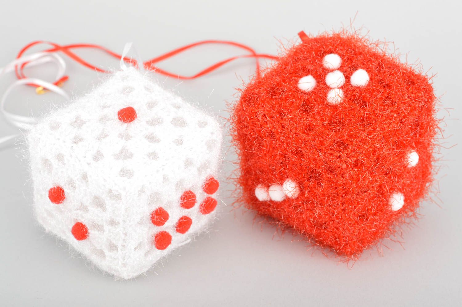 Interior crochet pendant red cubes made of acrylics handmade home decor photo 5