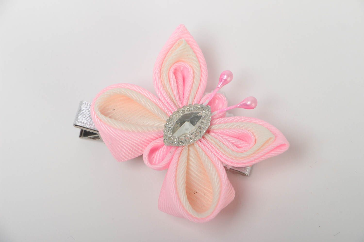 Feine modische rosafarbige handgemachte Haarspange für Kinder Schmetterling foto 2