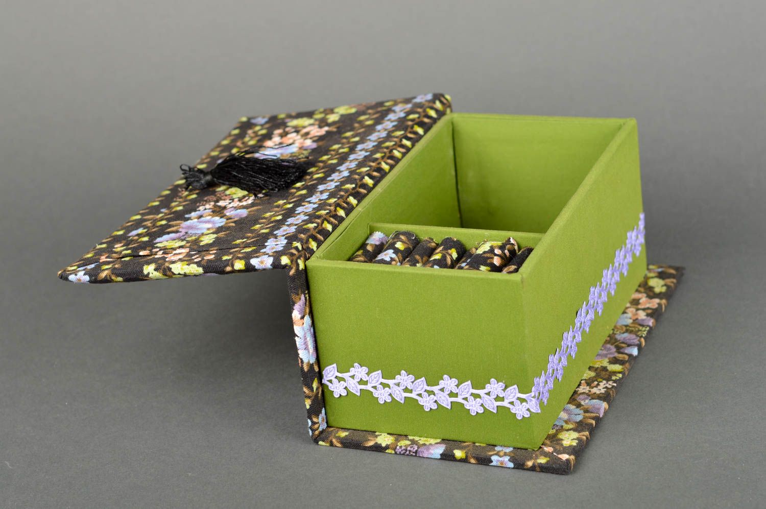 Handmade Schmuck Aufbewahrung grüne Schatulle aus Holz Geschenk für Frauen foto 5