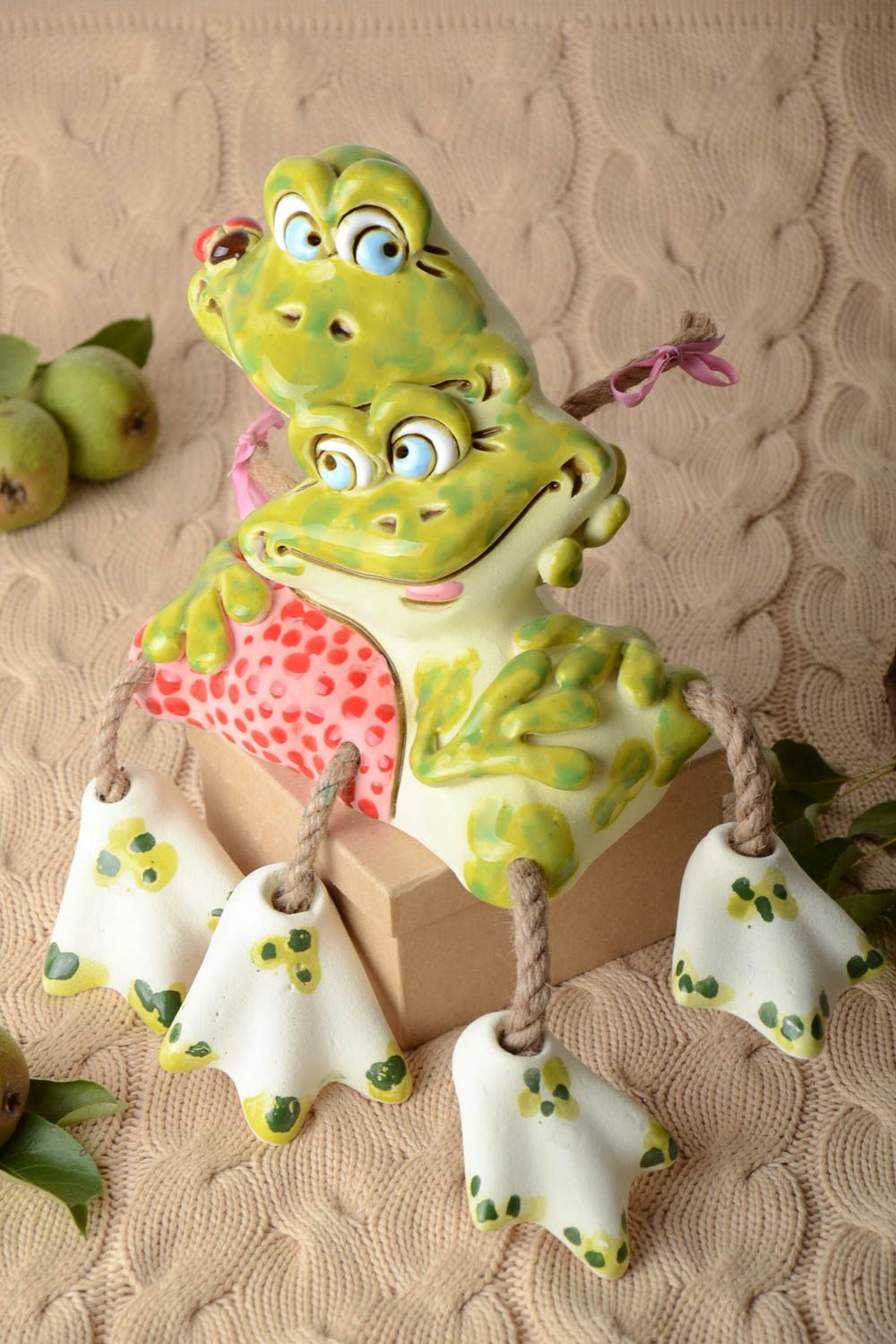 Handmade Keramik Spardose Frösche Geschenk für Kinder originell Haus Deko foto 1