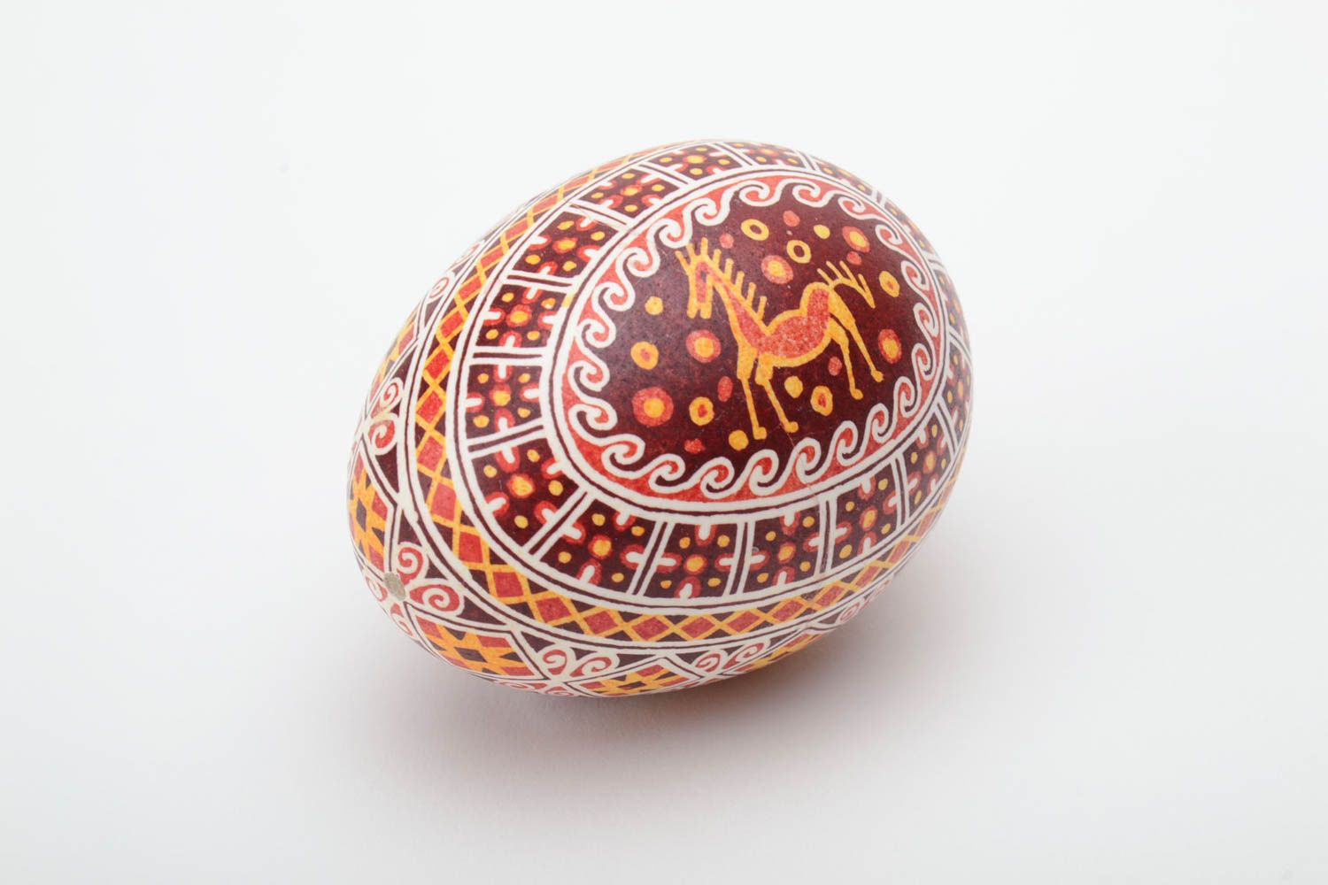 Handmade decorative painted chicken Easter egg with horse image and ornaments photo 2