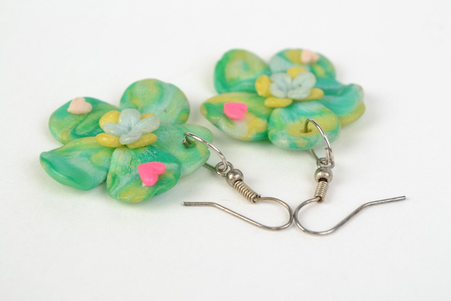 Beautiful nice handmade polymer clay flower earrings photo 5