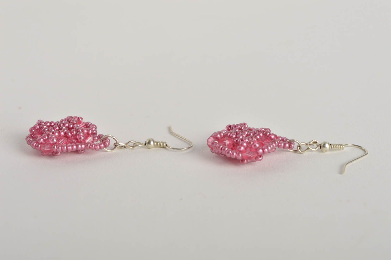 Handmade designer beaded earrings unusual pink earrings elegant jewelry photo 3