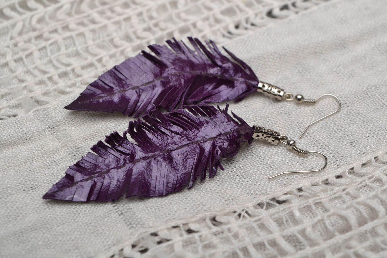 Violet leather earrings photo 1