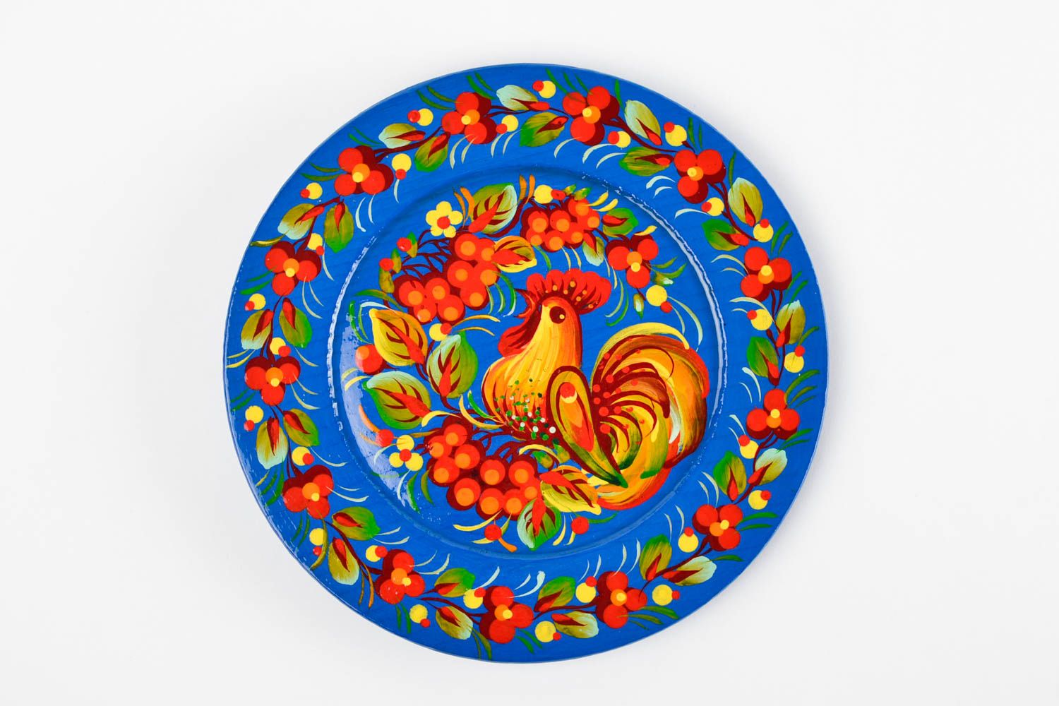 Декоративная посуда ручной работы расписная тарелка синяя тарелка из дерева фото 4