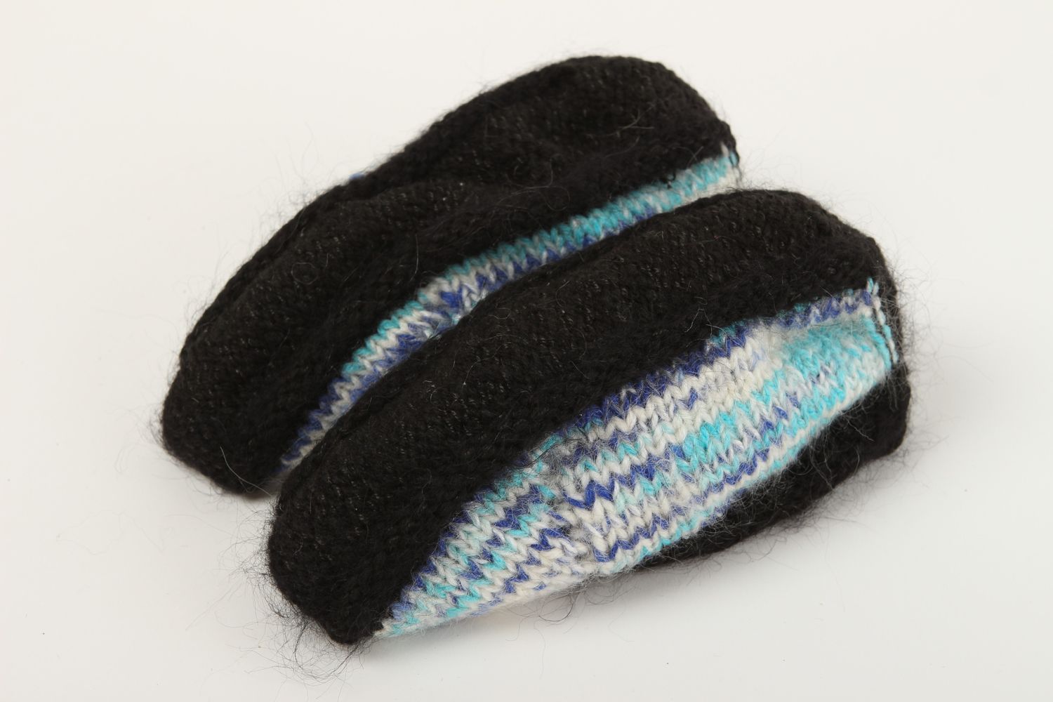 Pantoufles femme faites main Pantoufles en laine bleu-noir Chaussons d'intérieur photo 4