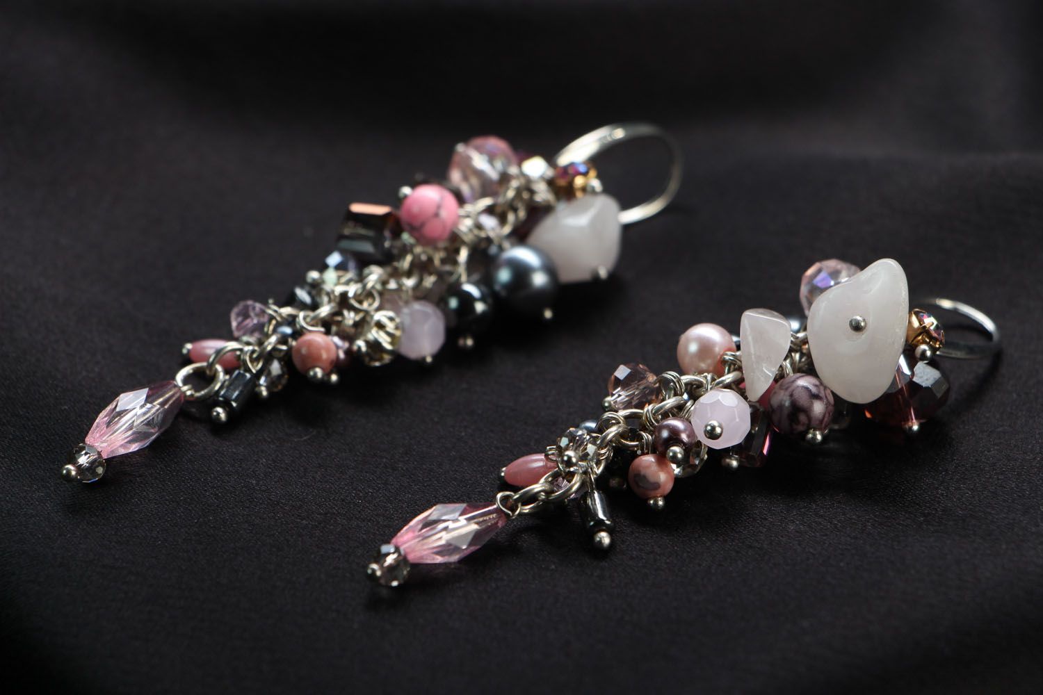 Handmade earrings with pink quartz photo 2