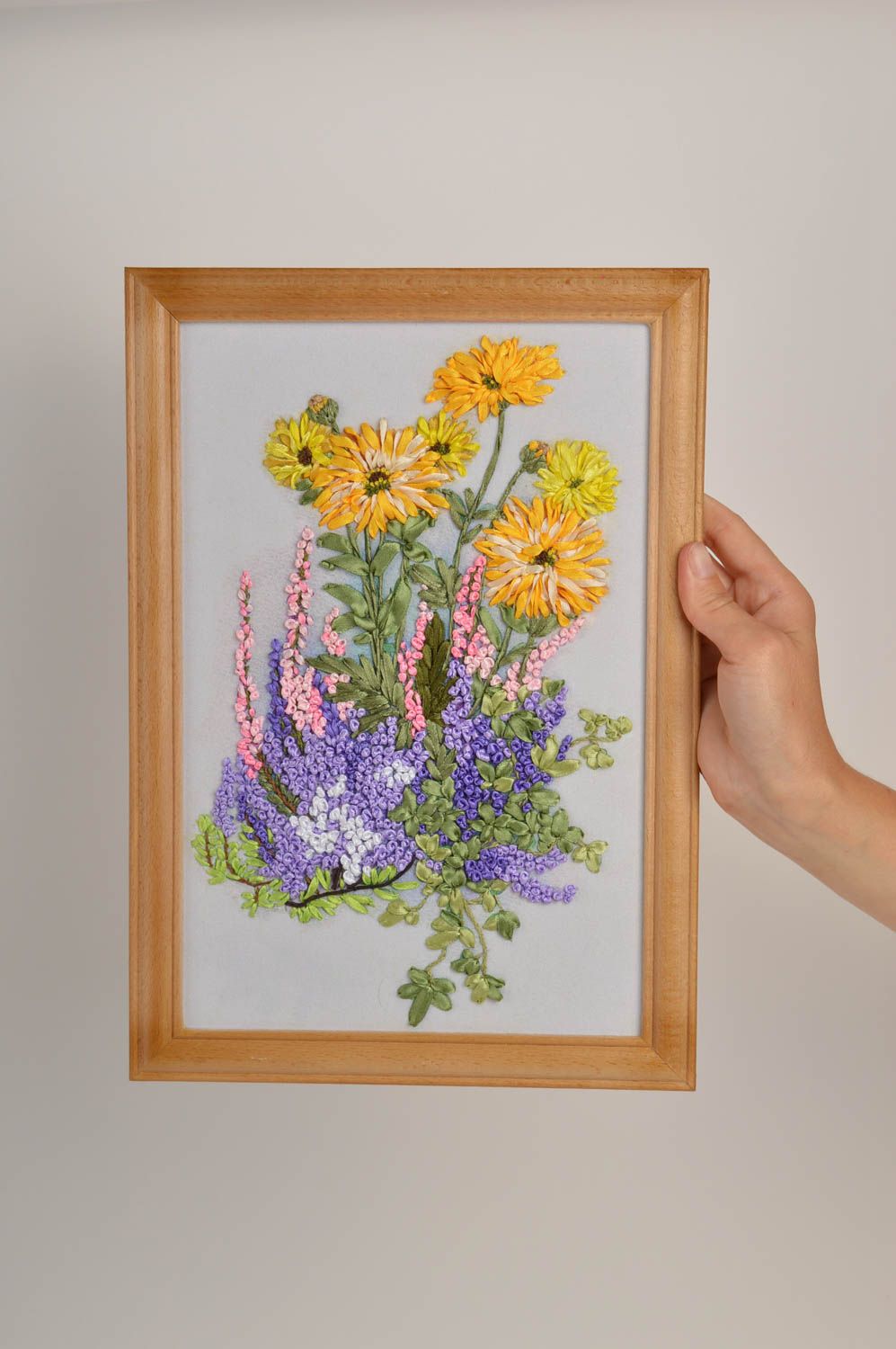 Deko Bild Gemälde modern handmade Stickbild mit Rahmen Papier Bild Blumen schön foto 5