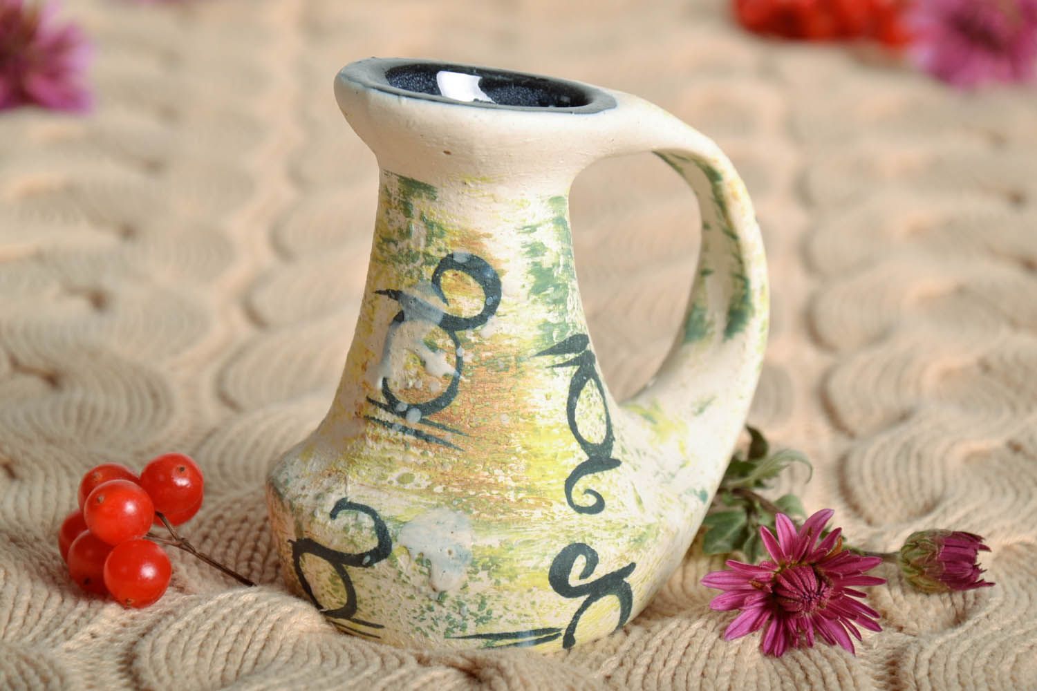 4 inches tall ceramic handmade decorative pitcher 0,32 lb photo 1
