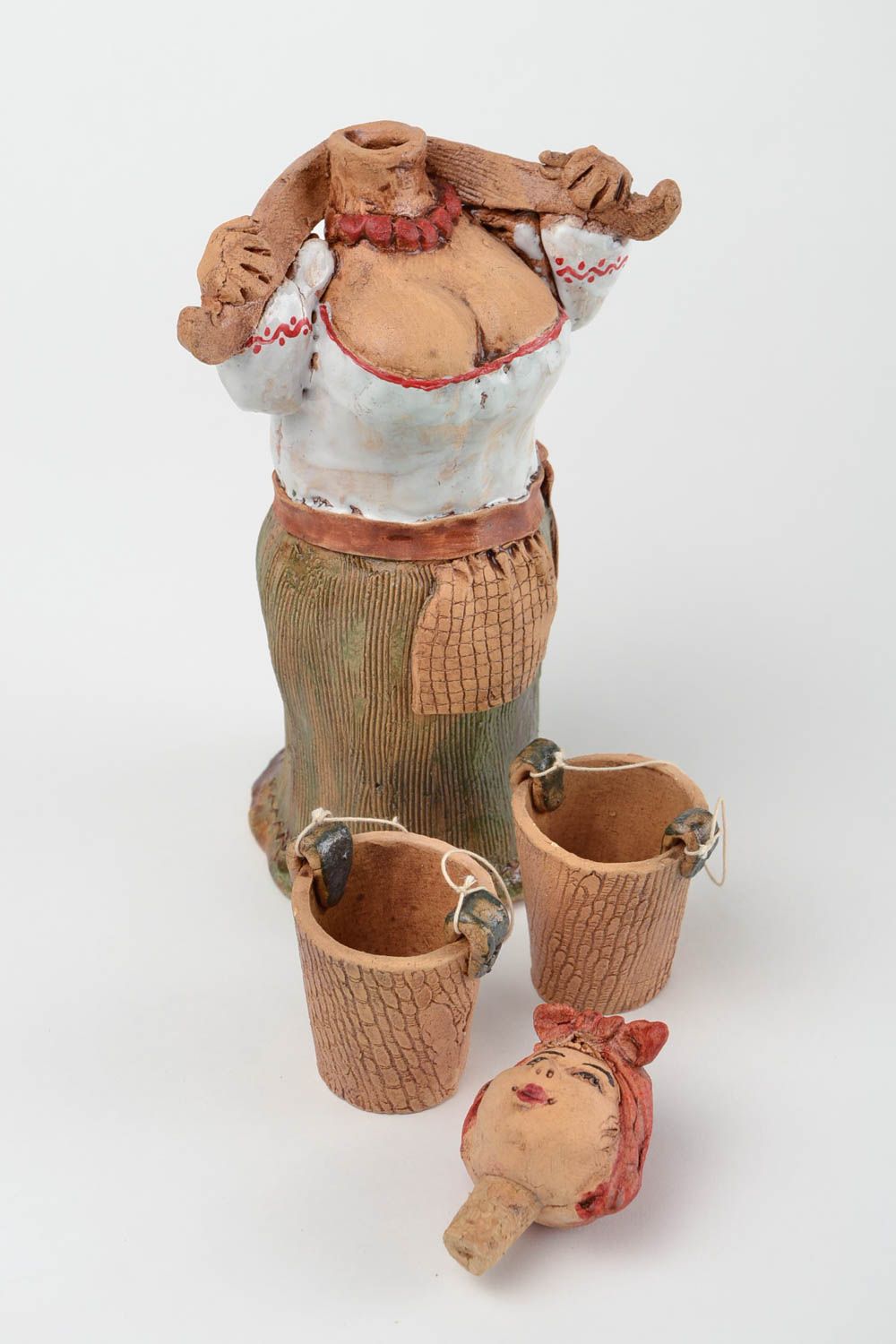 Handmade village woman's statuette with two jars for spices 1,7 lb photo 5
