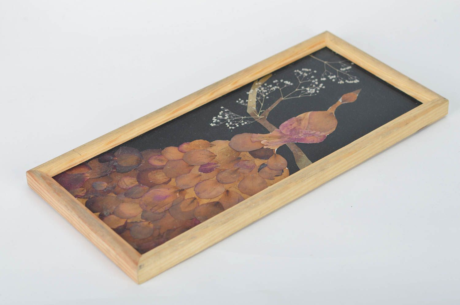 Картина из сухих листьев и лепестков роз трав на ткани ручной работы Жар-птица фото 2