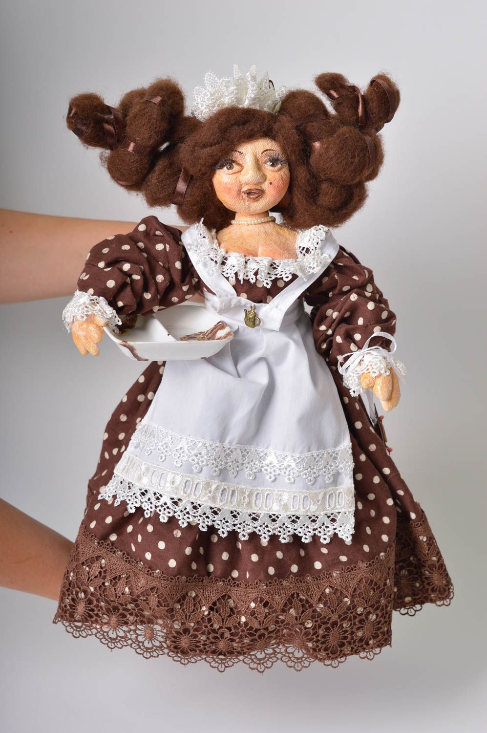Кукла из ткани и глины кукла ручной работы мягкая кукла красивая небольшая фото 5