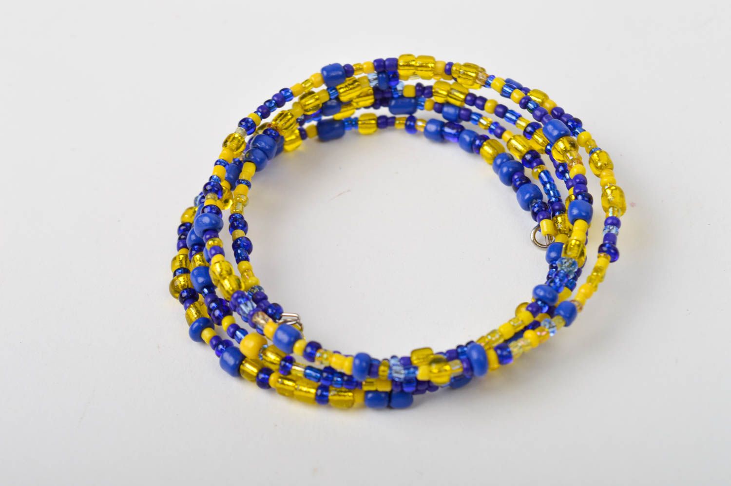 Pulsera de abalorios azules y amarillos bisutería artesanal accesorio para mujer foto 3