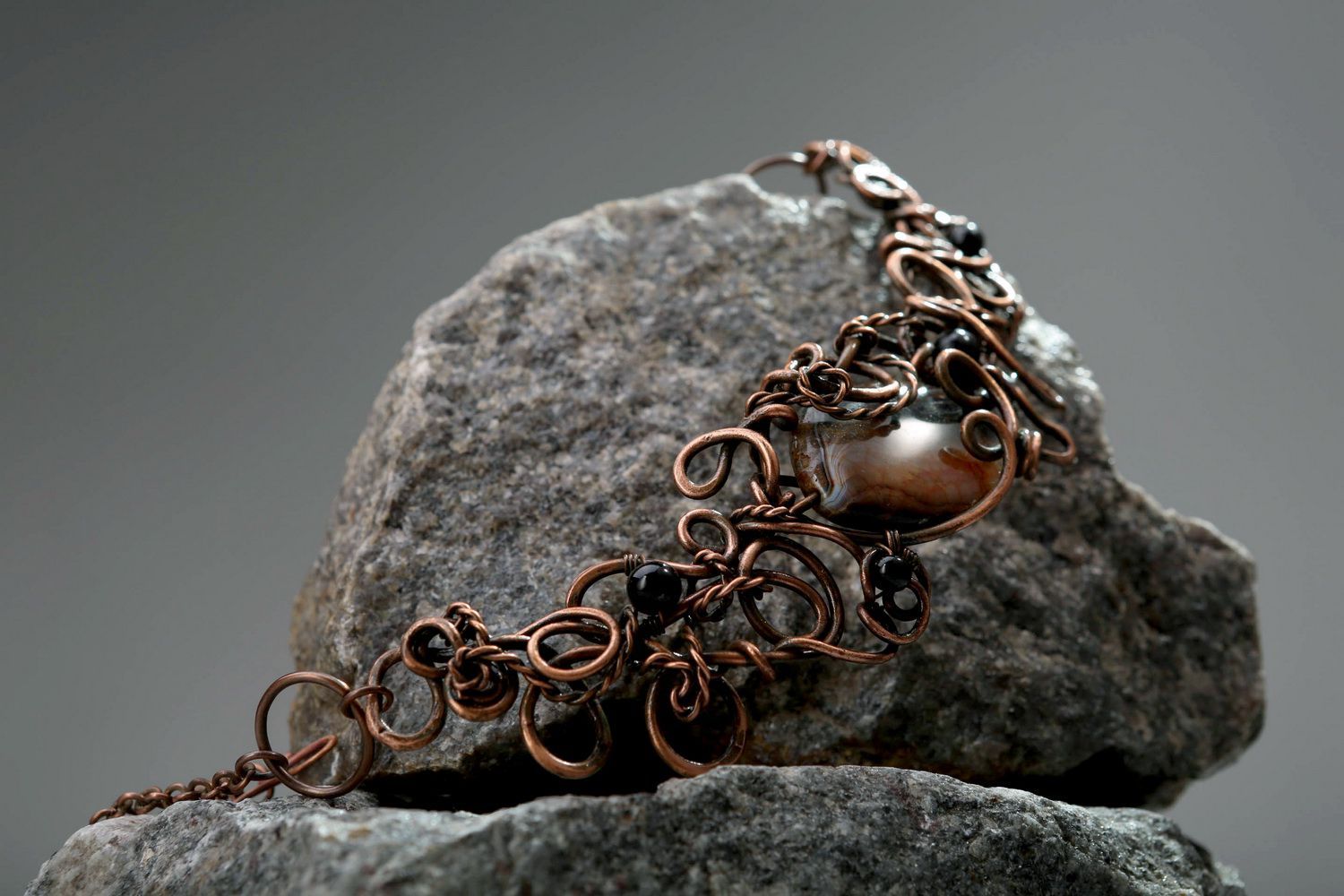 Copper necklace with agate Baroque photo 11
