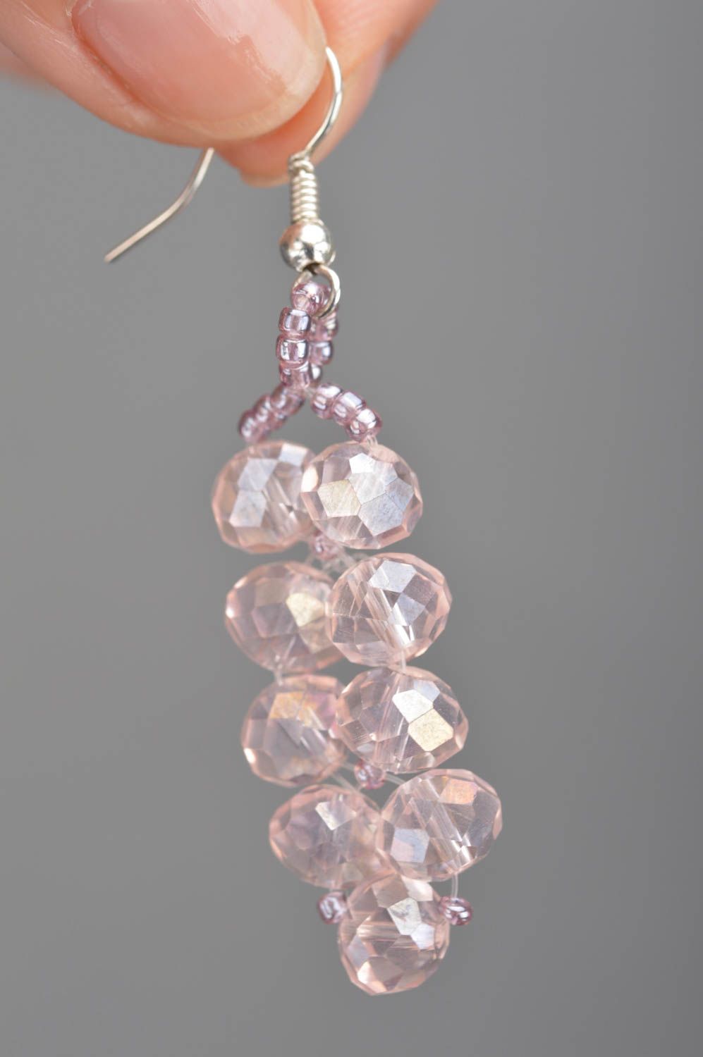 Lange Kristall Ohrringe mit Anhängern handmade zart rosa schön elegant für Damen foto 3
