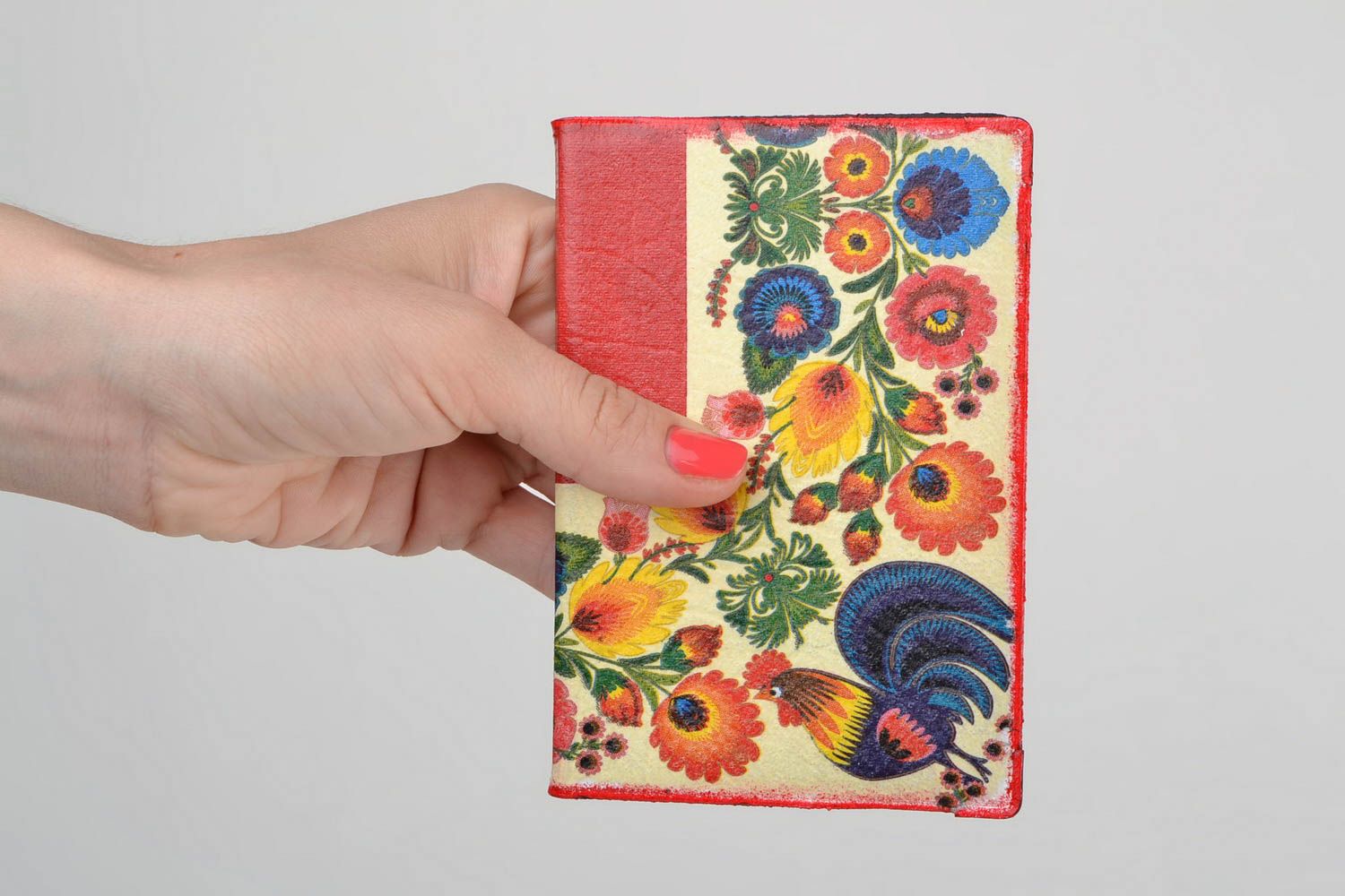 Handmade colorful decoupage faux leather passport cover with ethnic ornament photo 2