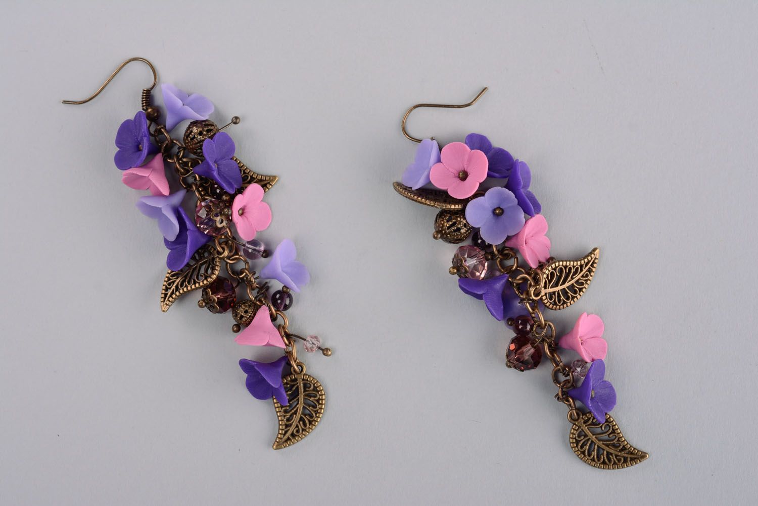 Unusual polymer clay earrings Lilac photo 1