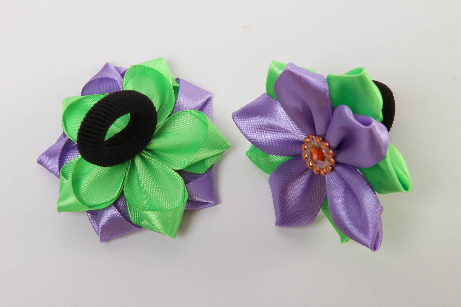 Handmade satin flower scrunchies for girls satin scrunchies hair accessories photo 3