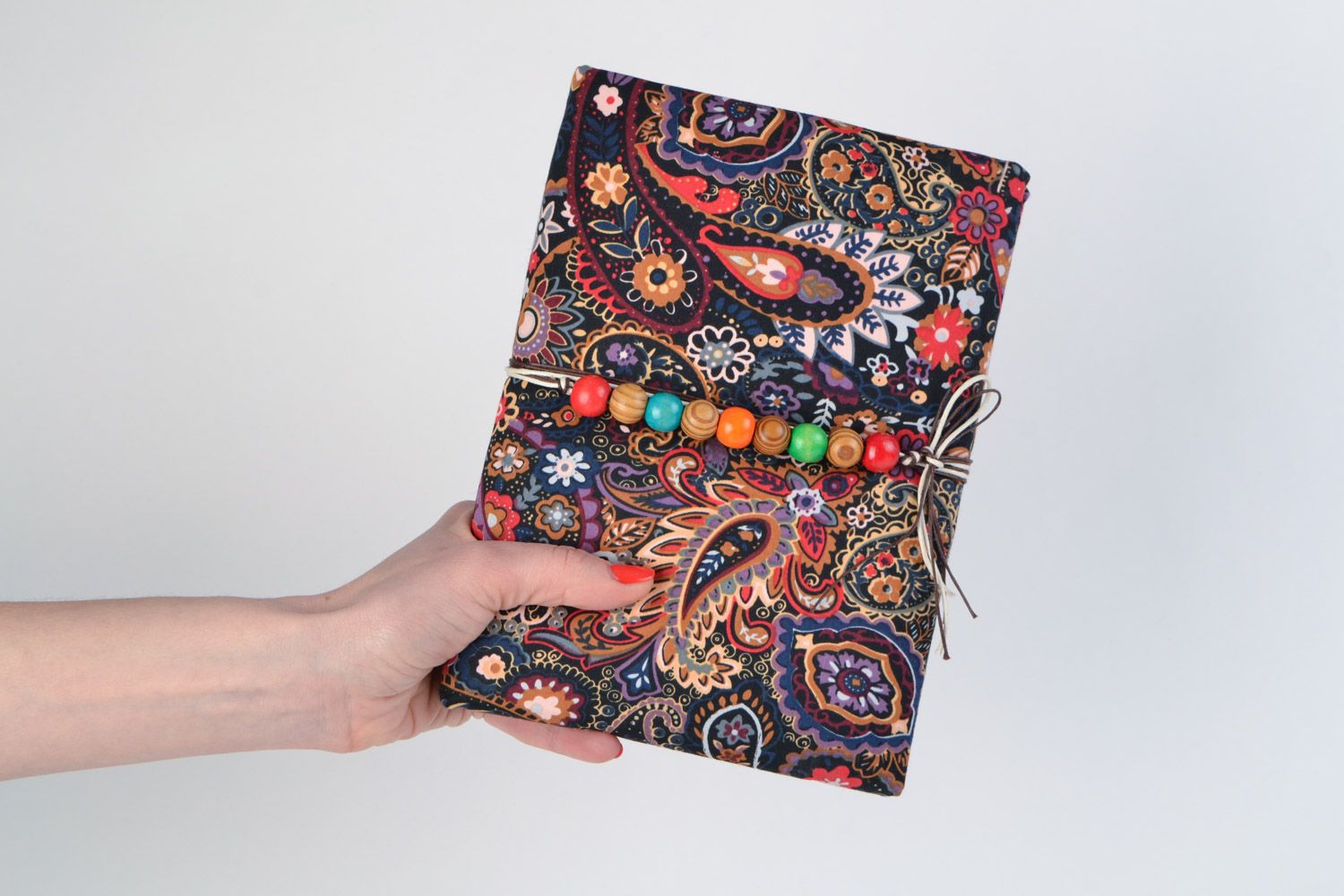 Handmade notebook with fabric cover with Indian cucumber pattern for 60 pages photo 2