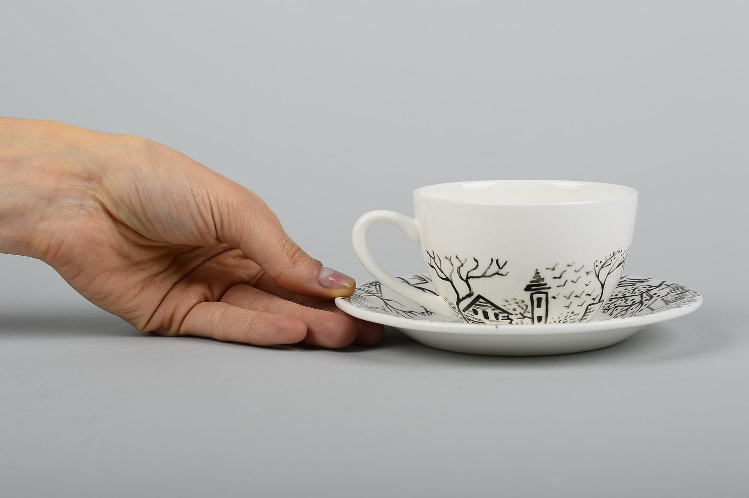 Tasse mit Untertasse handgefertigt Tee Tasse bemalt Tee Geschirr in Weiß foto 2