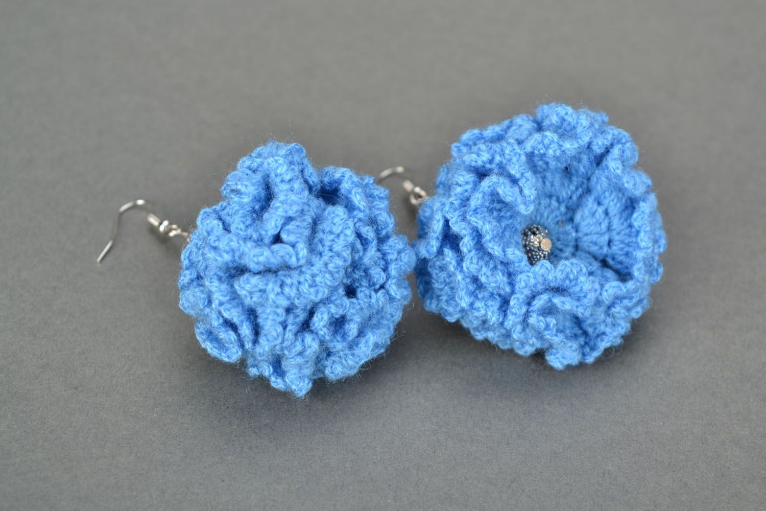 Crochet earrings Blue Carnation photo 3