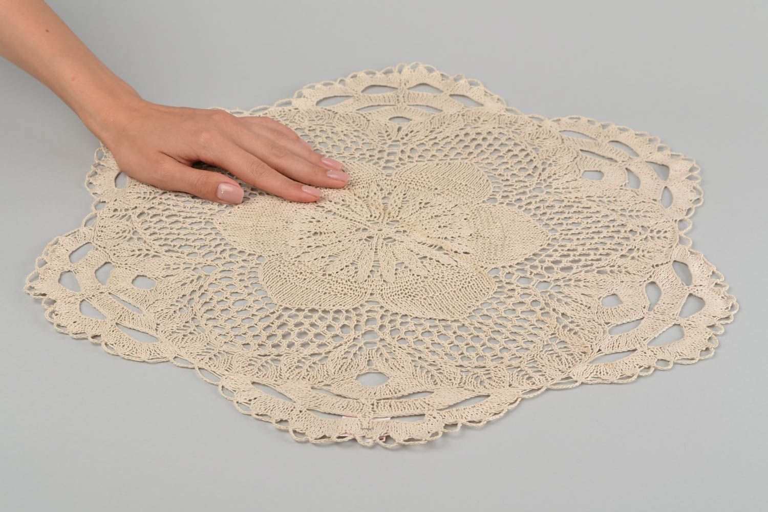 Handmade crochet tablecloth knitted table napkin in vintage style home decor photo 2