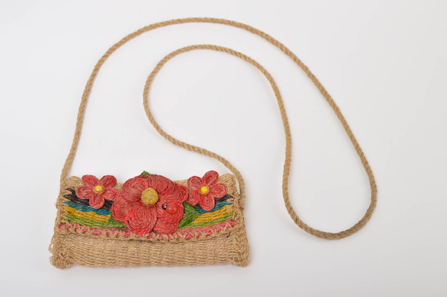 Сумка ручной работы сумочка плетеная из шпагата женская сумка с цветами фото 2