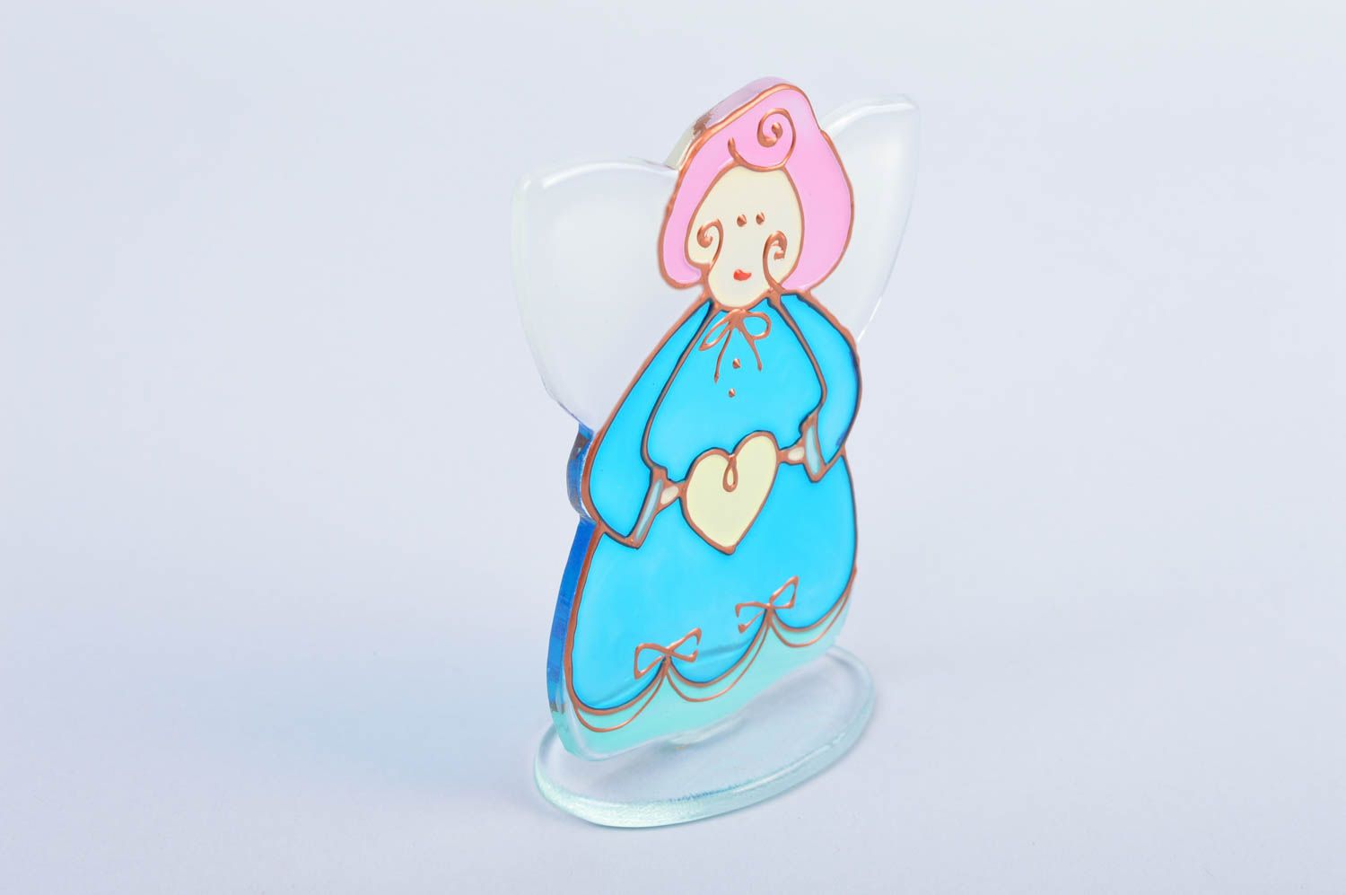 Handmade decorative small interior stained glass figurine of angel with heart photo 3