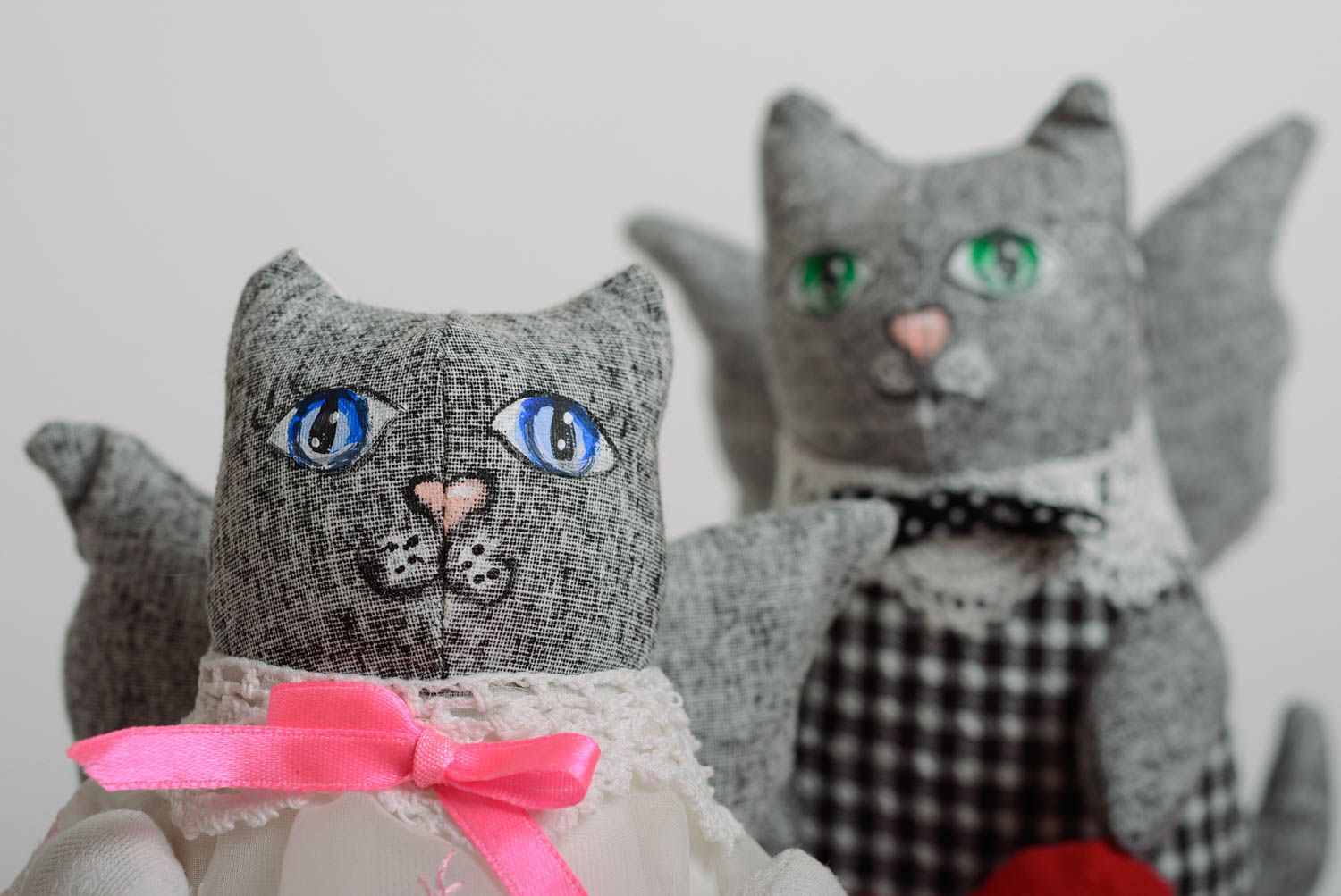 Peluches chats faites main set de 2 pièces en coton les jeunes mariés décoration photo 2