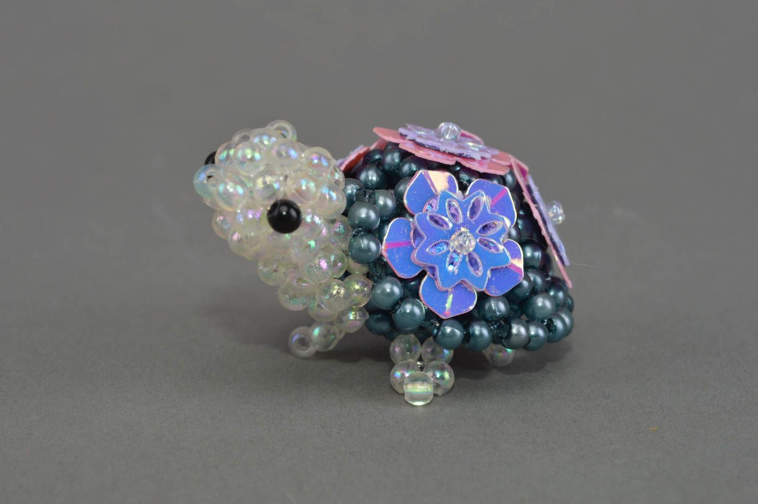 Unusual miniature handmade designer beaded statuette of turtle for home decor photo 3