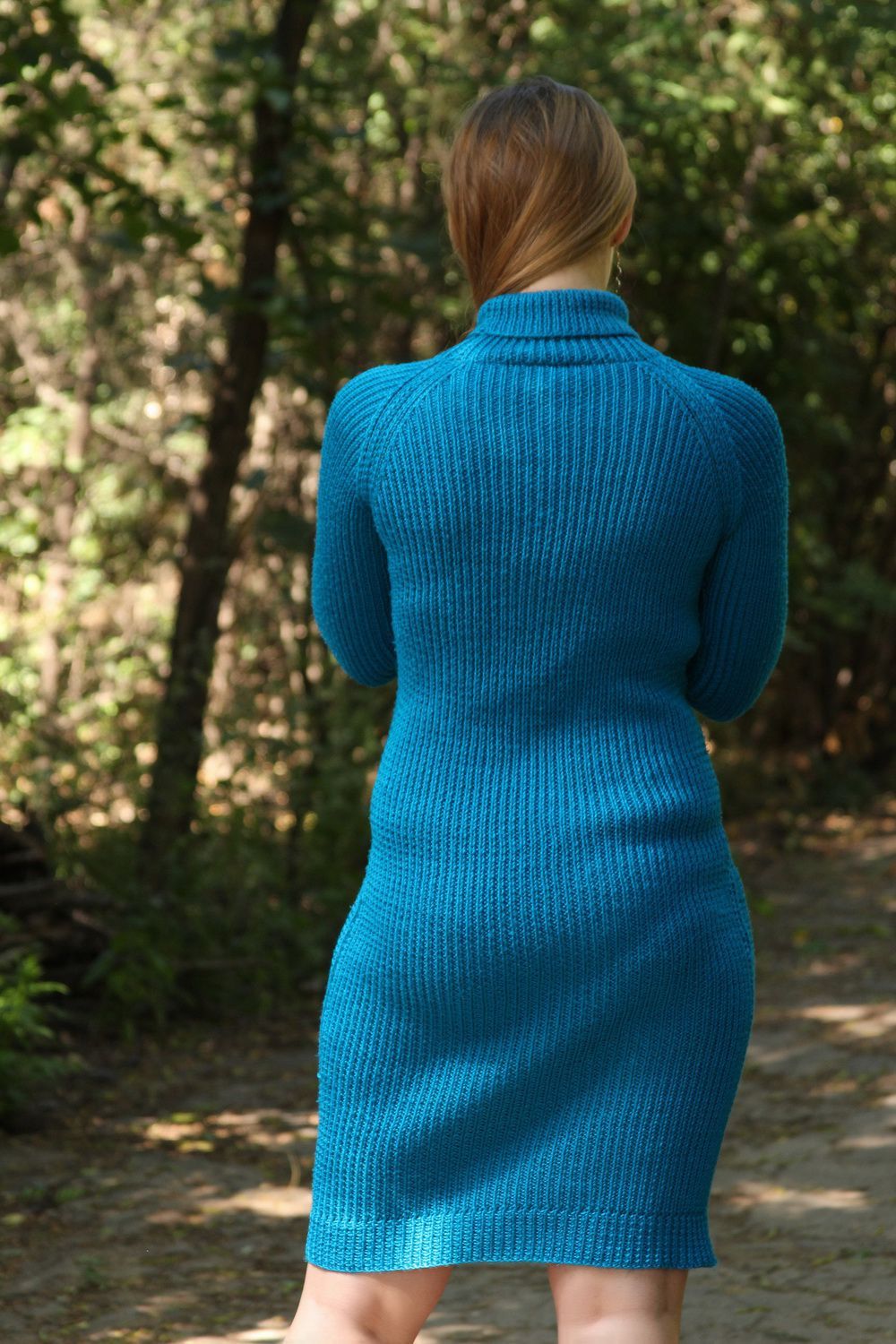 Синее вязанное платье  фото 4