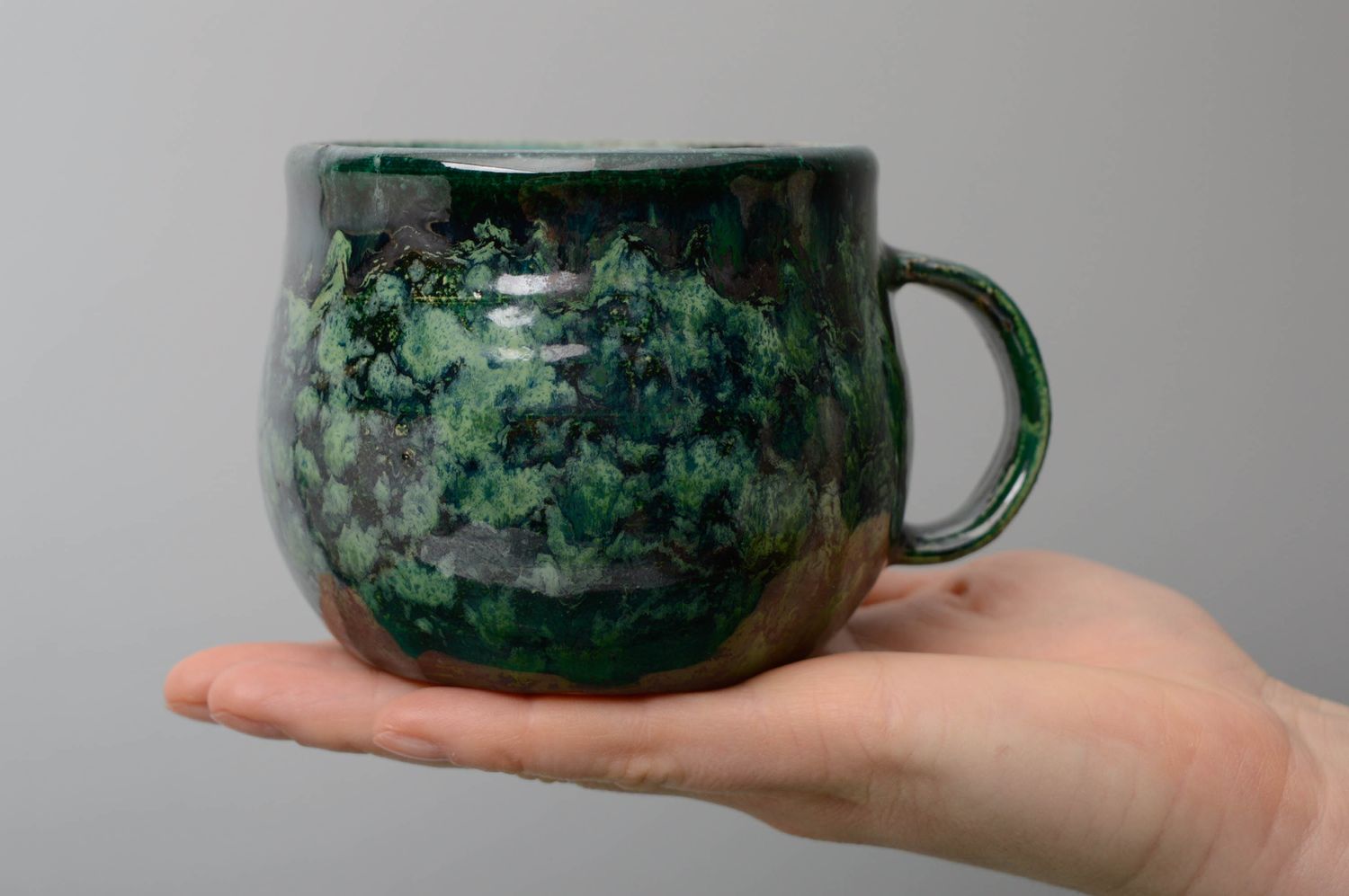Malachite color 5 oz glazed coffee cup with handle  photo 3