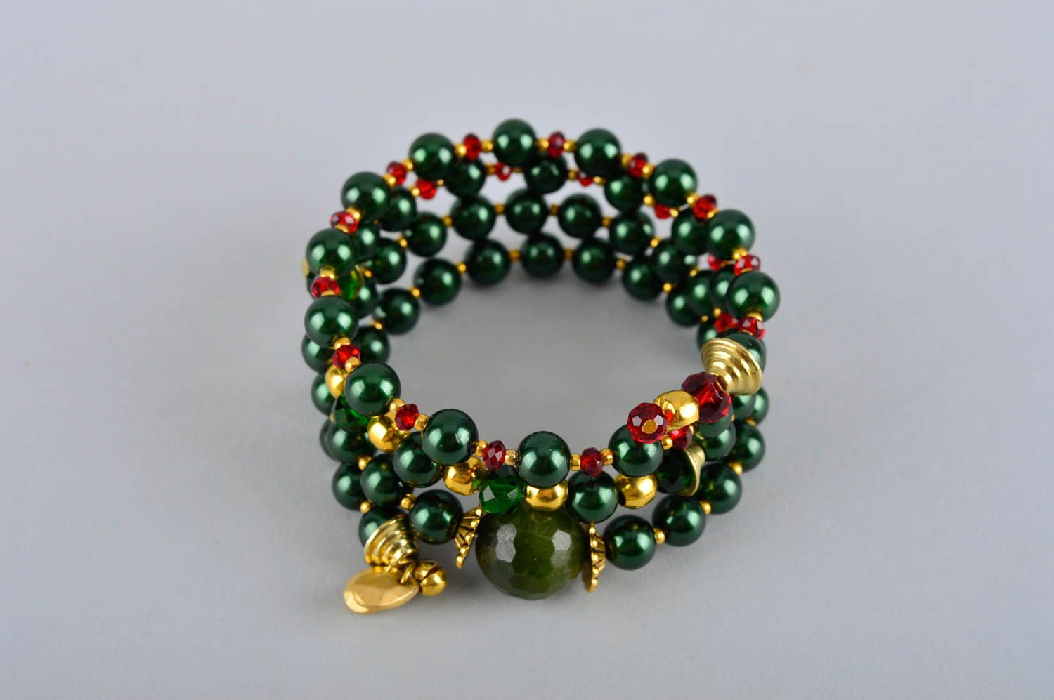 Bracelet tendance Bijou fait main vert multirang en fausses perles Cadeau femme photo 2