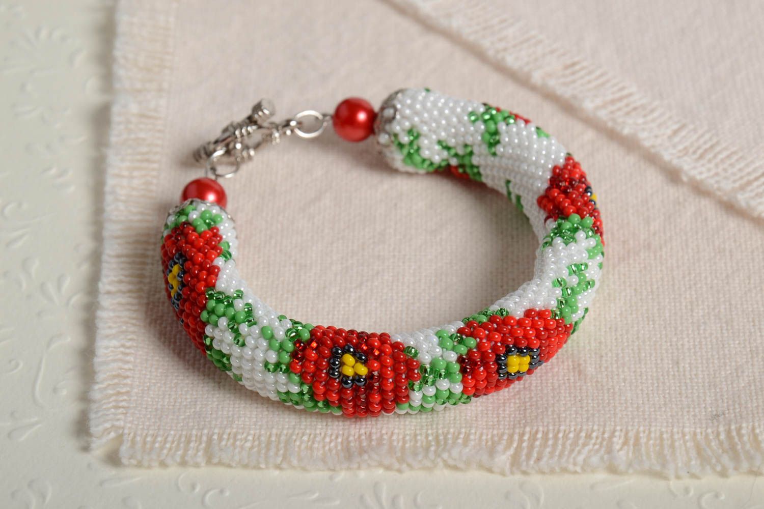 Bracelet perles de rocaille Bijou fait main motif floral Accessoire femme design photo 1