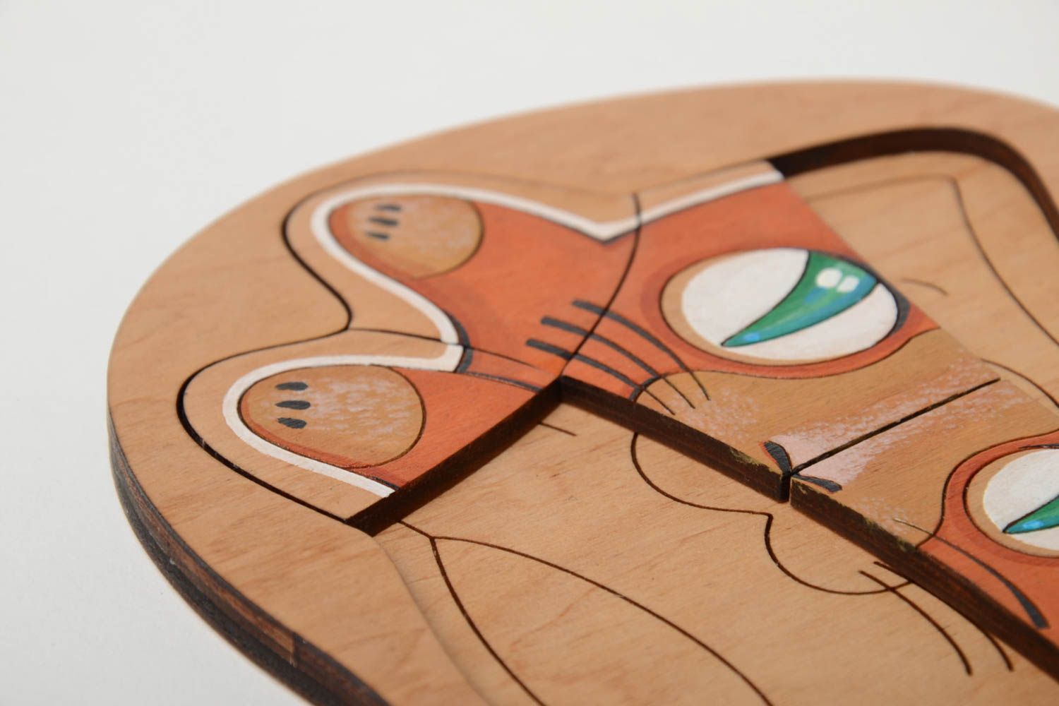 Rompecabezas para niños de madera artesanal gato de 14 elementos con soporte   foto 4